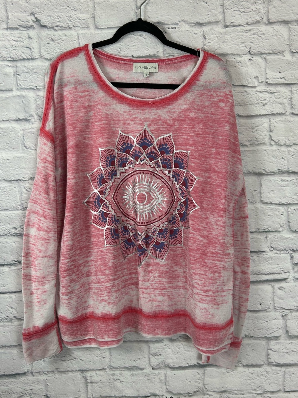 Lucky Lotus Large Pink Burnout Mandala Eye Graphic Pullover Sweatshirt